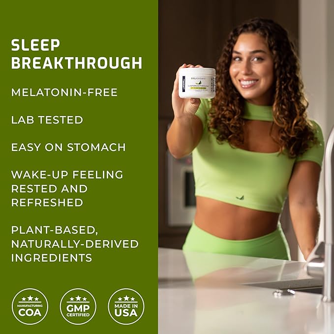 BIOptimizers Sleep Breakthrough 2.0 – Natural Support Supplement | Calming Relief Aid Adults | Non Habit Forming | 202.5 g Powder Blue Berry Dreams