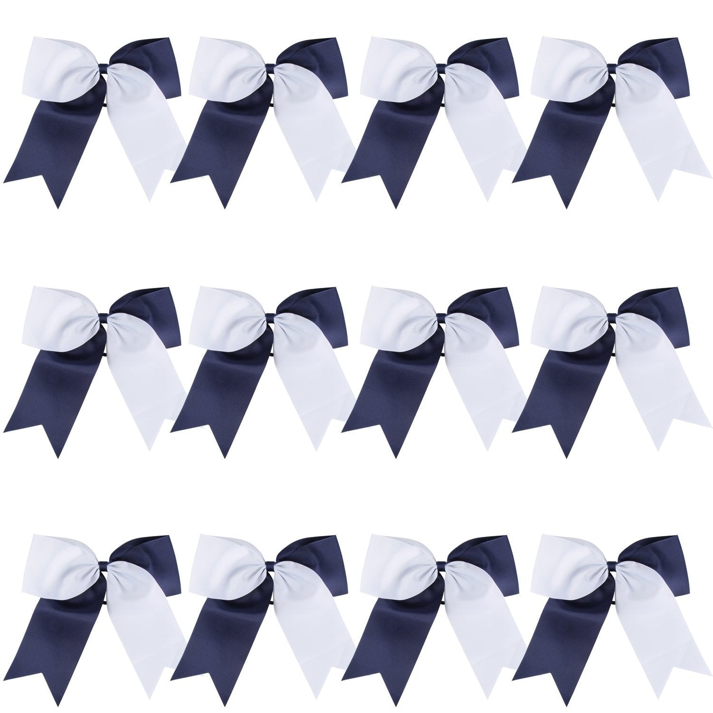 8 Inch 2 Colors Jumbo Cheerleader Bows Ponytail Holder Cheerleading Bows Hair (Navy Blue/White)