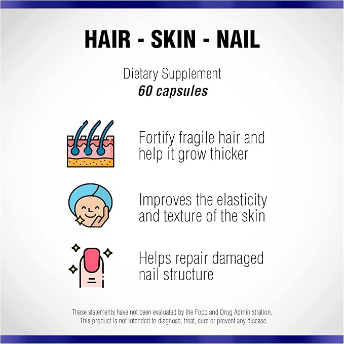 Hair Skin and Nails Vitamins Supplement 60 Capsule by Natural Systems - Strong Nails and Hair Growth Vitamins for Women and Men - Natural Biotin Hair Skin and Nails Vitamin - Skin Protection Vitamins