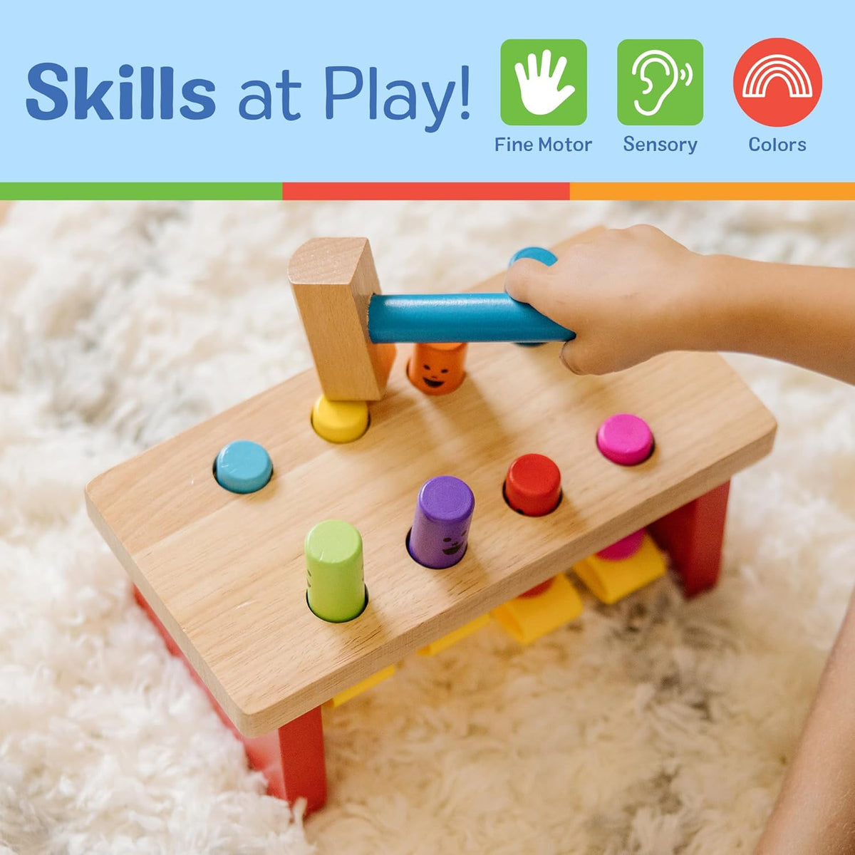 Melissa and Doug Deluxe Pounding Bench Wooden Preschool Learning Toy with Mallet, 10 inches, Ages 2+