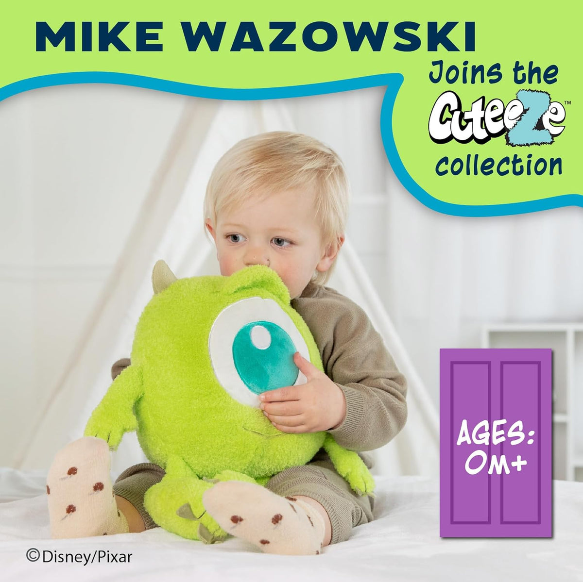 Disney Monsters Inc. Mike Wazowski Cuteeze Plush – Cute Cuddle Plushie Gift for Baby and Toddler Boys and Girls – 12 Inches