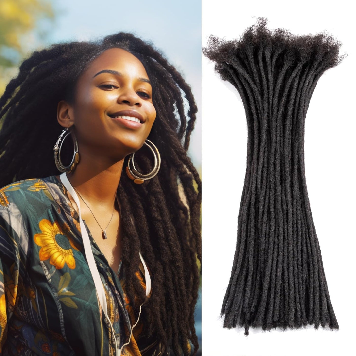 Teresa 14 Inch 0.2Cm Width Loc Extension Human Hair Natural Black 40 Strands Full Hand-Made Permanent Locs Extensions Can Be Dye