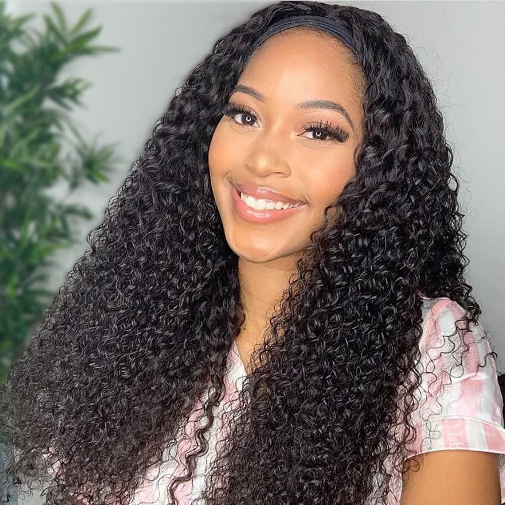 Punmasa 20 Inches Human Hair,Headband Wigs For Women Glueless None Lace Front Wigs Machine Made 150% Density Headband Wig Human