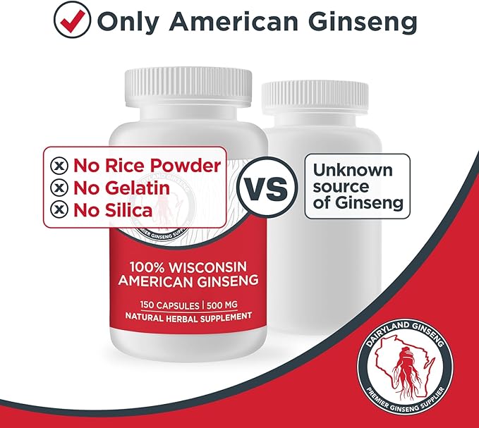 Dairyland American Ginseng Slices 8 oz and Capsules 75 ct Pack of Wisconsin Ginseng – Direct from Farmer to Consumer 西洋参