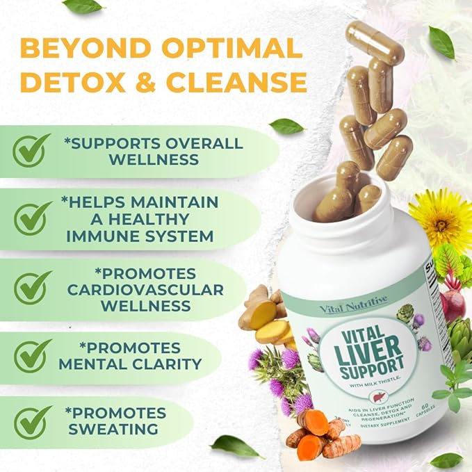 Vital Liver Support New Formula Liver Supplement and Liver Vitamin – 9-in-1 Liver Health Formula,Cleanse & Repair Formula with Organic Milk Thistle Supports Liver Health Cleanse