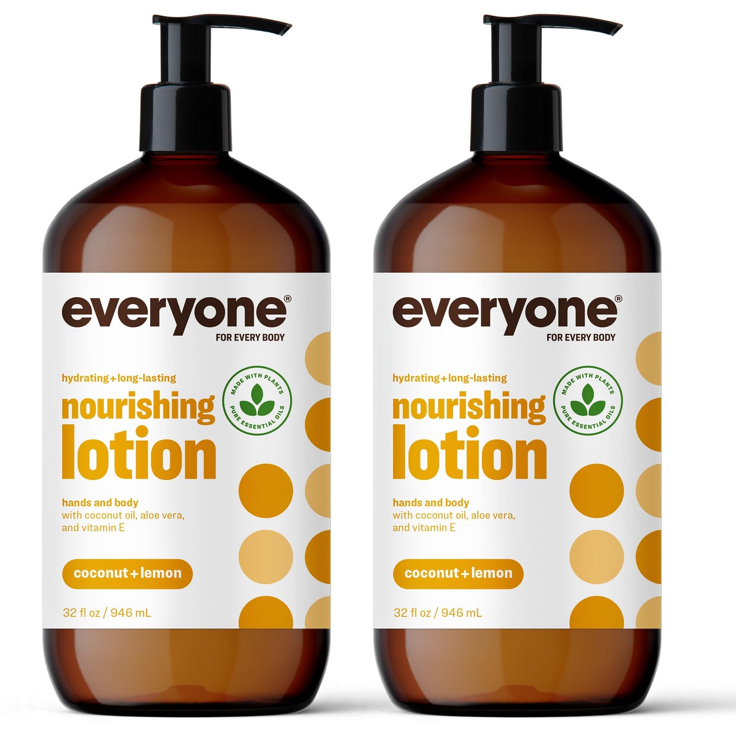 Everyone Nourishing Hand And Body Lotion, 32 Ounce (Pack Of 2), Coconut And Lemon, Plant-Based Lotion With Pure Essential Oils,