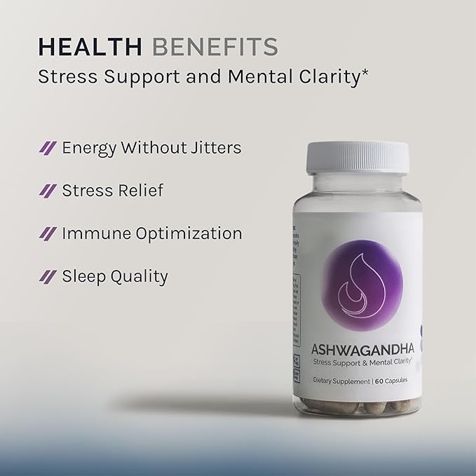 Ashwagandha for Mental Clarity and Well-Being, 60 Capsules (30-Day Supply), Adaptogenic Herbal Supplement with 1300 MG Ashwagandha