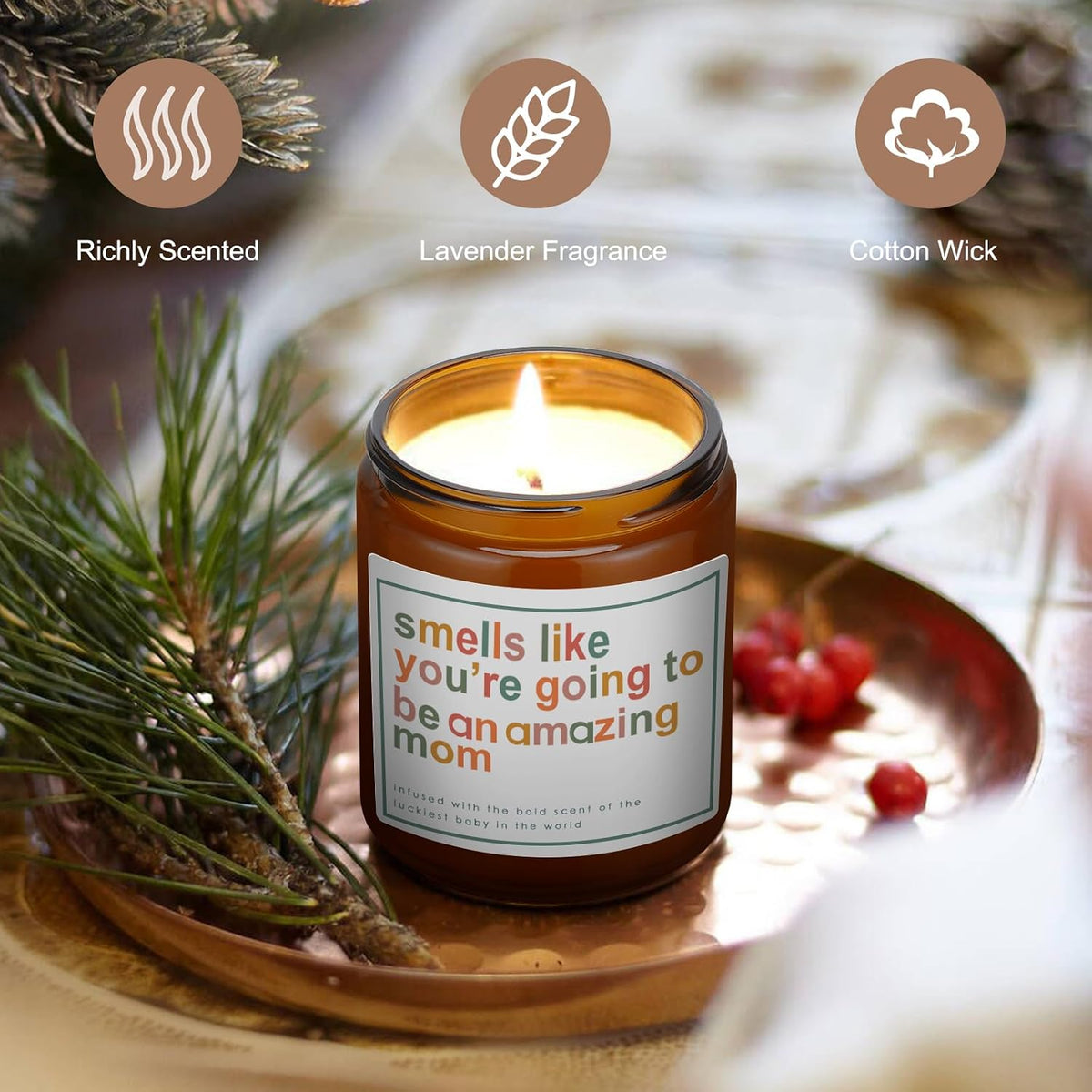 Mothers Day Gifts for Mom,New Mom Gifts,Gift for New Moms,Mothers Gift After Birth-7 OZ Lavender Soy Wax Candle