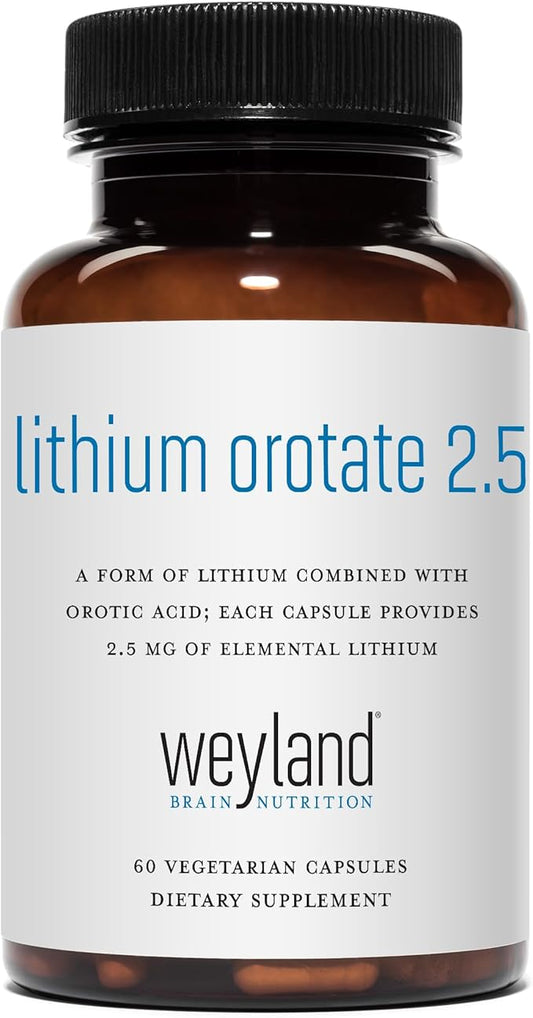 Lithium Orotate 2.5mg (1 Bottle), 60 Vegetarian Capsules, Lithium Supplement Supports Healthy Mood, Behavior, Memory and Wellness