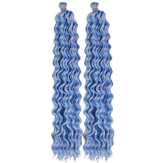 Light Blue Curly Braiding Hair Deep Wave Curly Braiding Hair For Boho Braids Crochet Braids Deep Wave 24 Inch