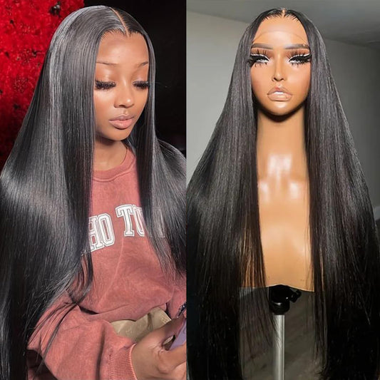Lovestory 13X6 Black Color Lace Front Wigs Long Straight Glueless Lace Front Wig Pre Plucked Synthetic Hd Lace Front Wig For Bla