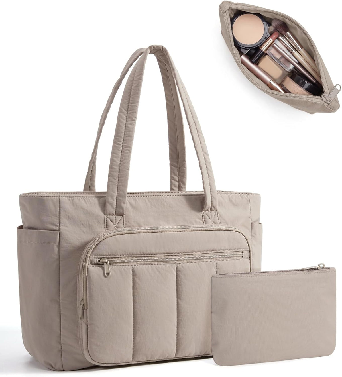 BAGSMART Tote Bag for Women, 2 Set Work Tote Bag with Zipper | 20L Capacity, 15.6'' Laptop Quilted Nurse Handbags for Work Travel College