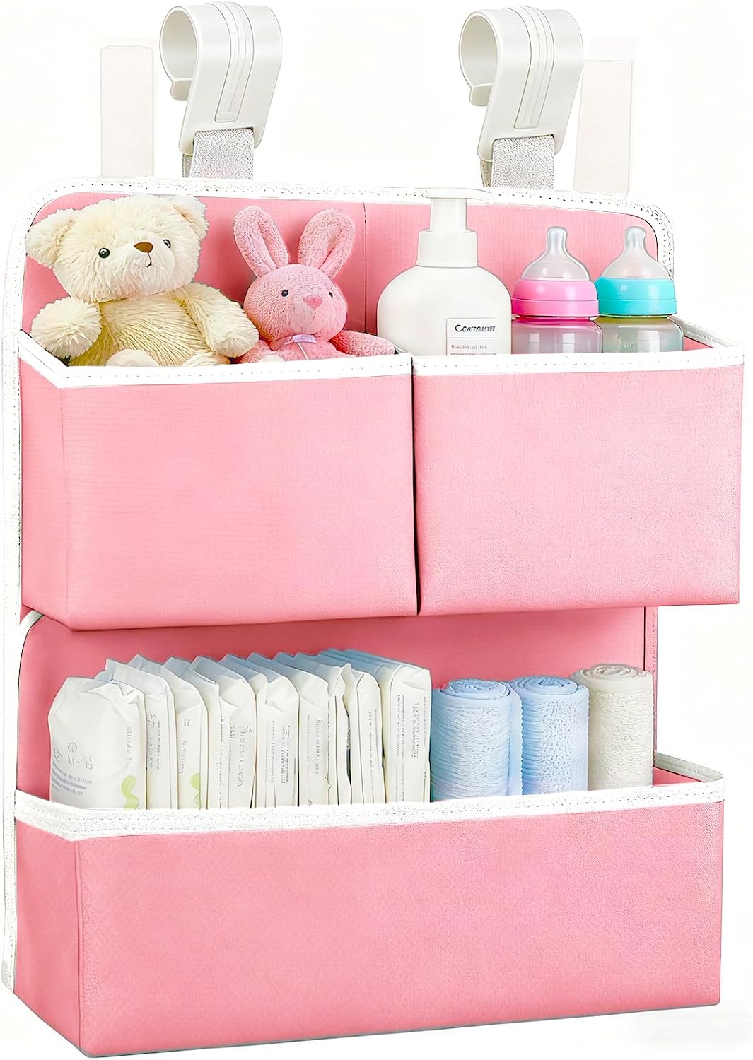 Hanging Diaper Organizer for Bassinet/Crib/Playpen/Playard – Hold 80+ Diapers - Changing Table Diaper Holder Attachment Accessories- Diaper Stacker Nursery Caddy Organizer (Gray)