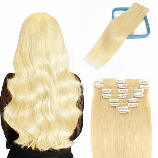 Lorien Clip In Hair Extensions Real Human Hair, 20 Inch 105G, 613 Bleach Blonde, Clip In 100% Brazilian Remy Human Hair Extensio