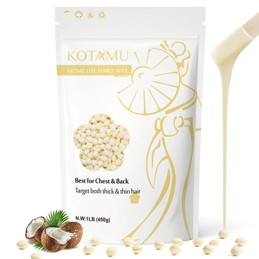 Kotamu Hard Wax Beads For Hair Removal - 1Lb Sensitive Skin Thick Hair Formula For Full Body, Face, Chest, Back, Leg, Bikini Bra