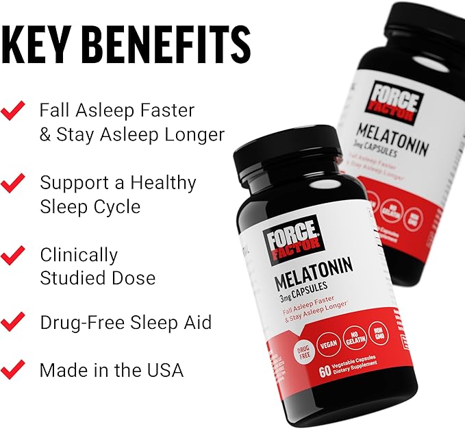 FORCE FACTOR Melatonin 3mg, Drug-Free Supplement, Vegan, Non-GMO, 60 Vegetable Capsules