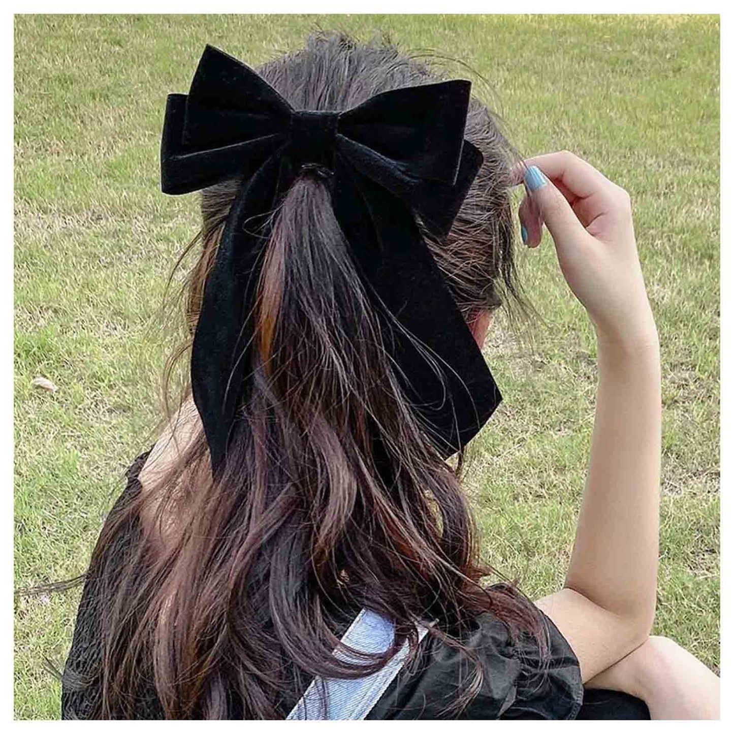 Andelaisi Vintage Black Velvet Bow Hair Clips Long Tail Satin Hairclips Barrettes Velvet Ribbon Hair Clip Barrette French Bowkno