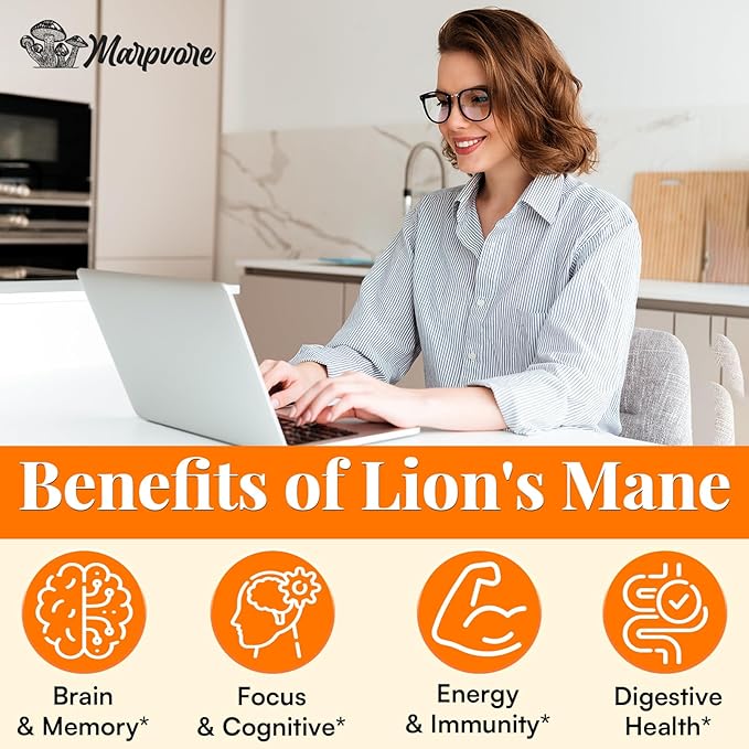 1400mg Lions Mane Supplement Capsules - 50x Strength Potency Brain Supplements for Memory and Focus | Natural Nootropics Brain Supplement for Cognitive, Clarity, Concentration & Energy - 60 Caps