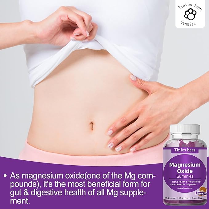 Magnesium Oxide Gummies 500mg, Sugar Free for Adults & Kids, Best Mg Form for ‘Digestion’, for Sleep, Nerve, Head Health, Muscle & Stress Relief, Gluten Free, Non GMO, Vegan, Pectin, 60