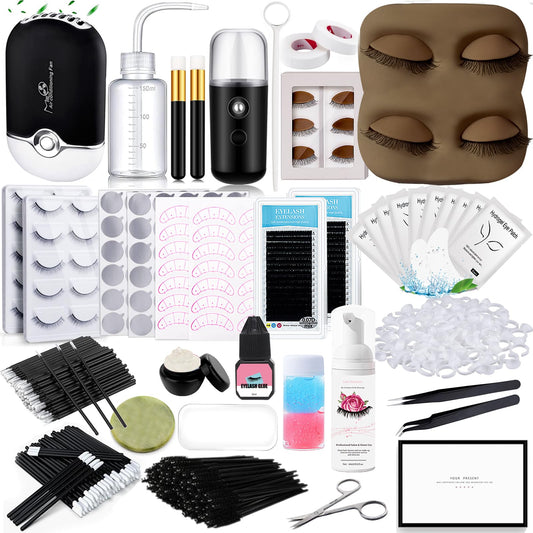 Lash Extension Kit For Beginners Lash Mannequin Head With Replaced Eyelids False Eyelashes Practice Eyelash Strips Facial Mister