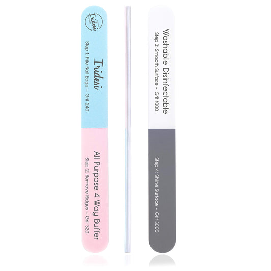 Iridesi 4 Way Finger Nail File And Buffer, Emery Boards For Natural Nails, 4 Fingernail Files In 1, Professional Filer Board And