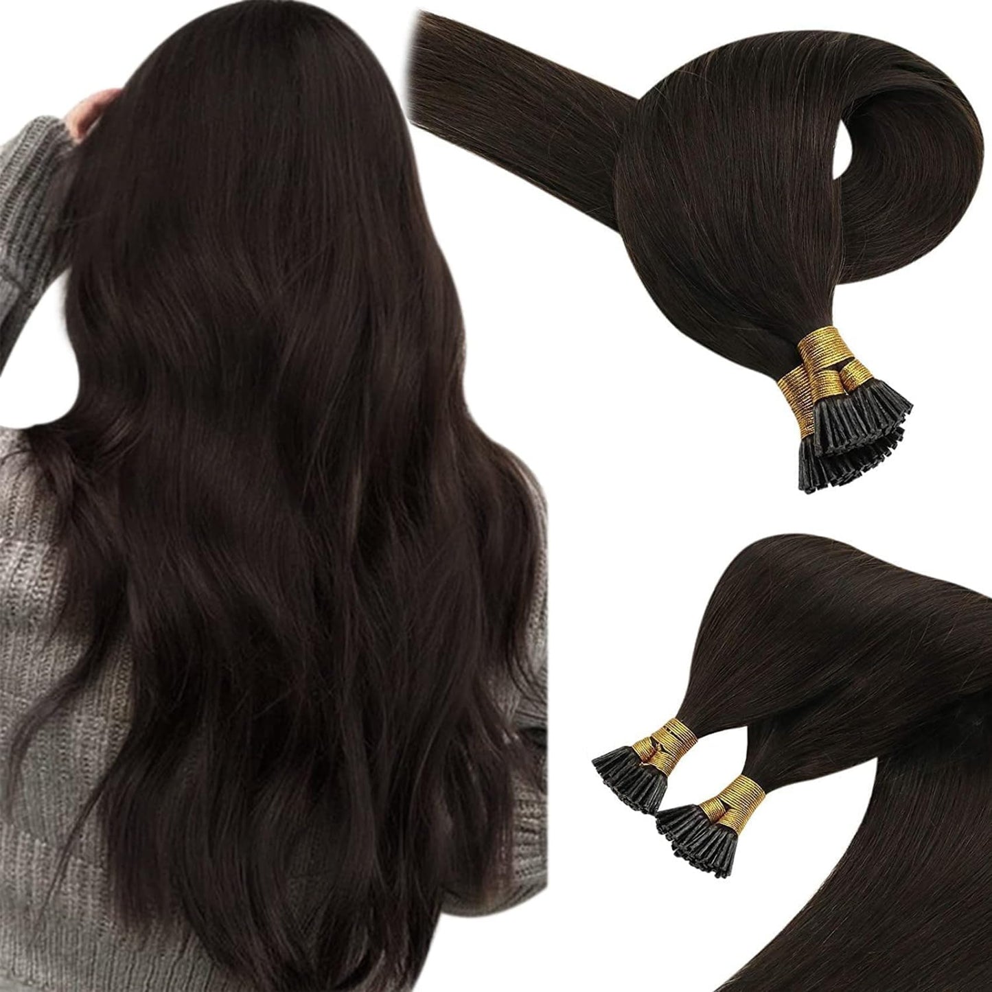 Sunny Hair Dark Brown I Tip Hair Extensions 24Inch Long I Tip Hair Extensions Human Hair Dark Brown Human Hair I Tip Extensions