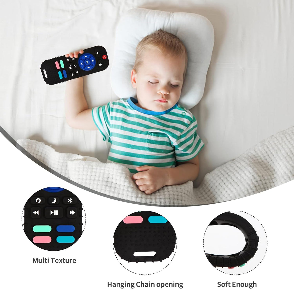 hooku 2 pack silicone teething toys for babies 0-6 months with remote control design and sensory textures