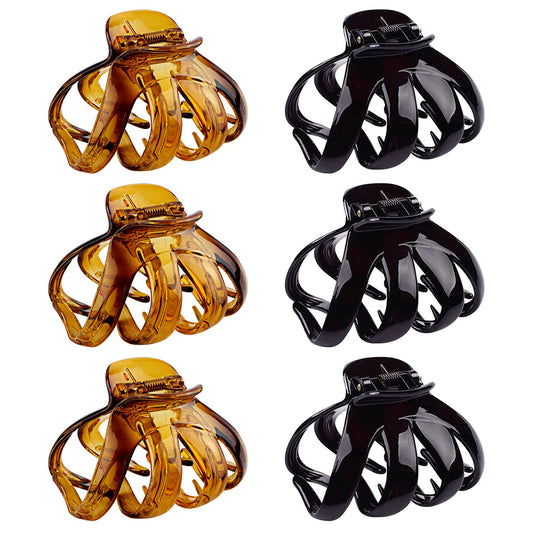 Large Octopus Hair Clips For Thick And All Hair Types, 3.2'' Strong Hold Jumbo Hair Jaw Clips For Women And Girls, 6 Packs (Blac
