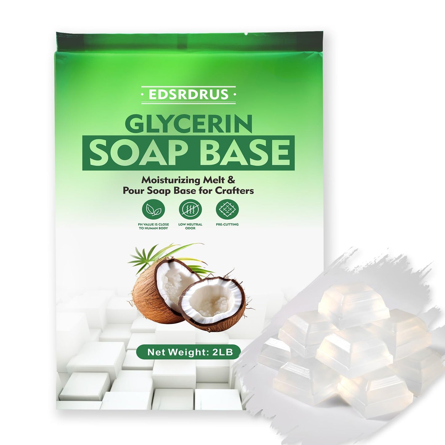EDSRDRUS 2LB Glycerin Soap Base Pre-Cut Moisturizing Natural Soap Base Melt and Pour Soap Base DIY Handmade Soap for Crafting So