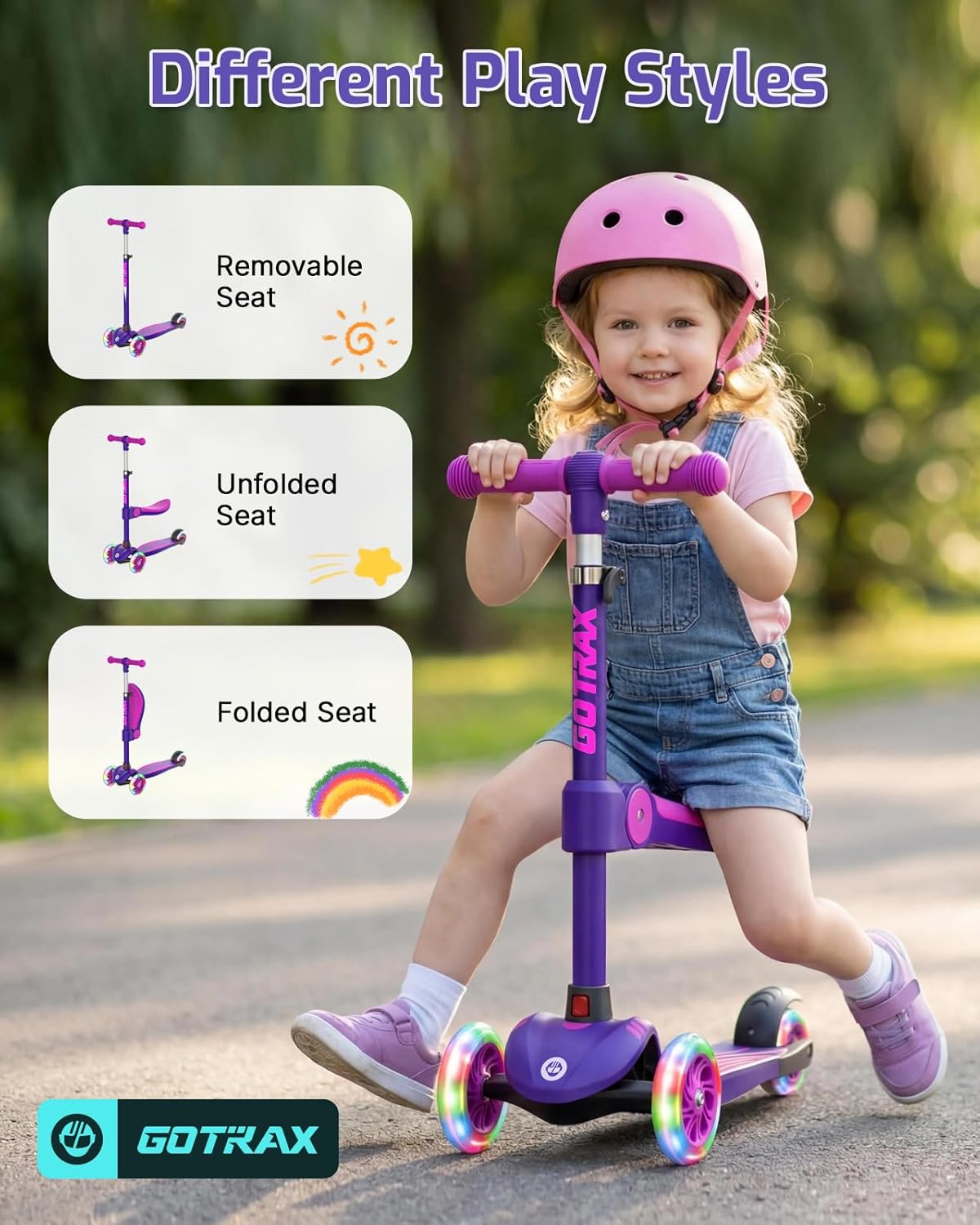 Gotrax KS3 Kids Kick Scooter with LED Lighted Wheels and Adjustable Height Handlebars