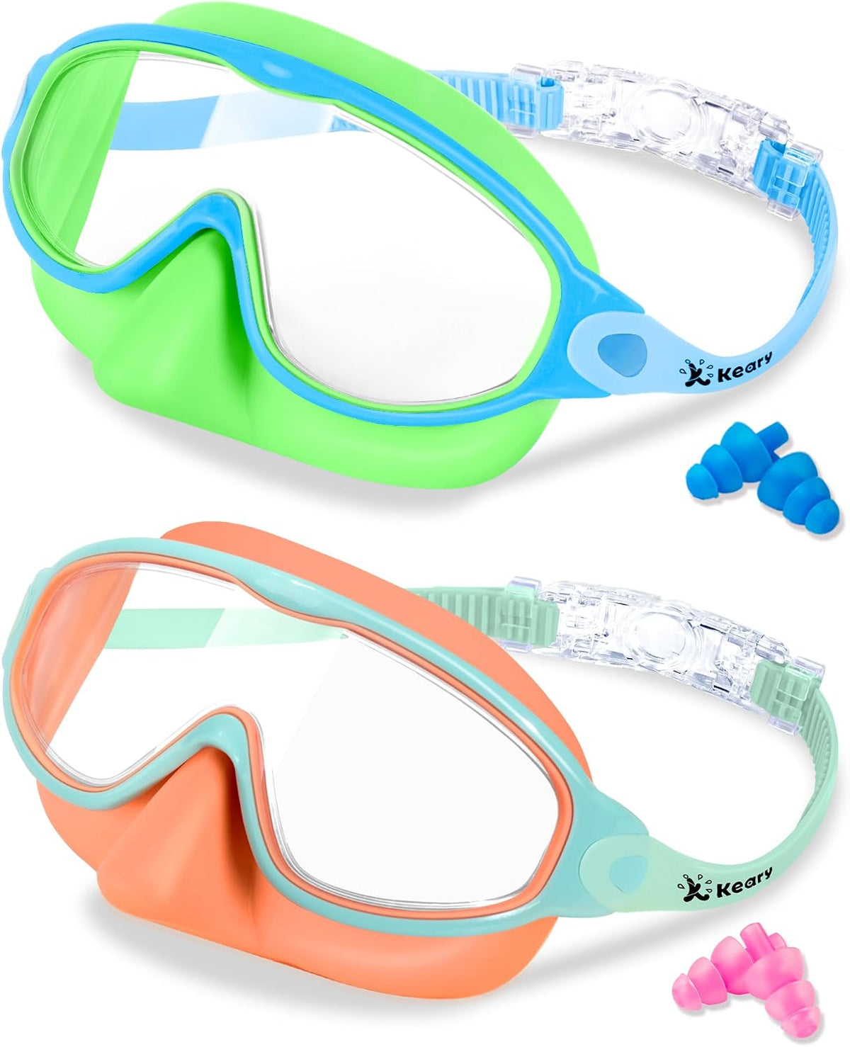 Keary 2 Pack Kids Swim Goggles with Nose Cover for 3-12 Anti-UV Anti-Fog Pool Water Swimming Goggles Boys Girls Youth Toddler