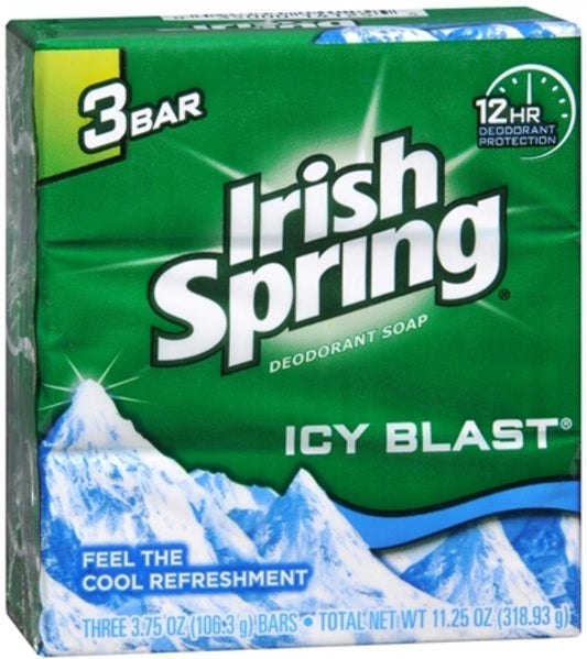 Irish Spring Deodorant Bar Soap, Icy Blast, 3.75 Oz Bars, 3 Ea (Pack Of 2)