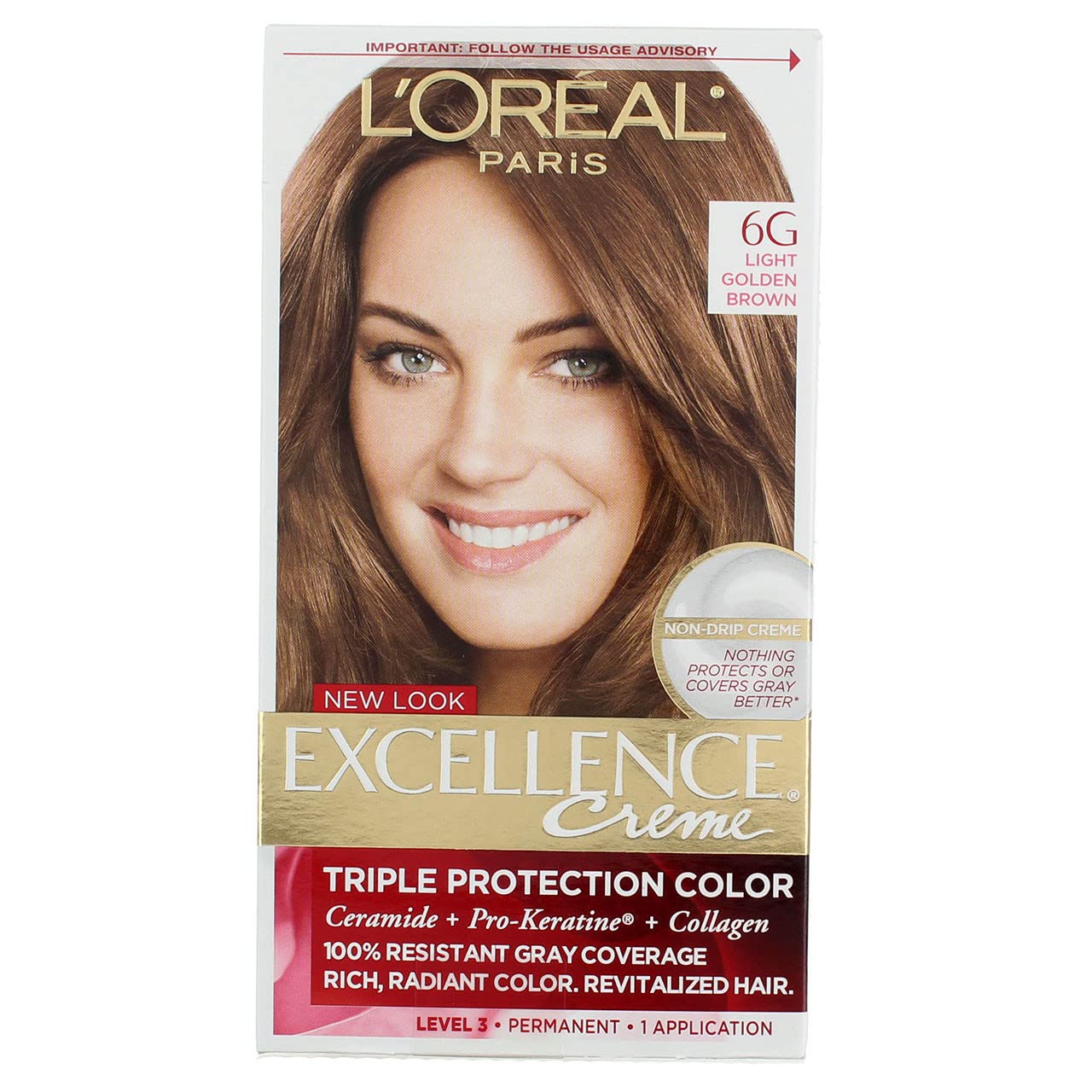 L'Oreal Paris Excellence Creme Triple Protection Hair Color -Light Golden Brown [6G] Pack Of 4