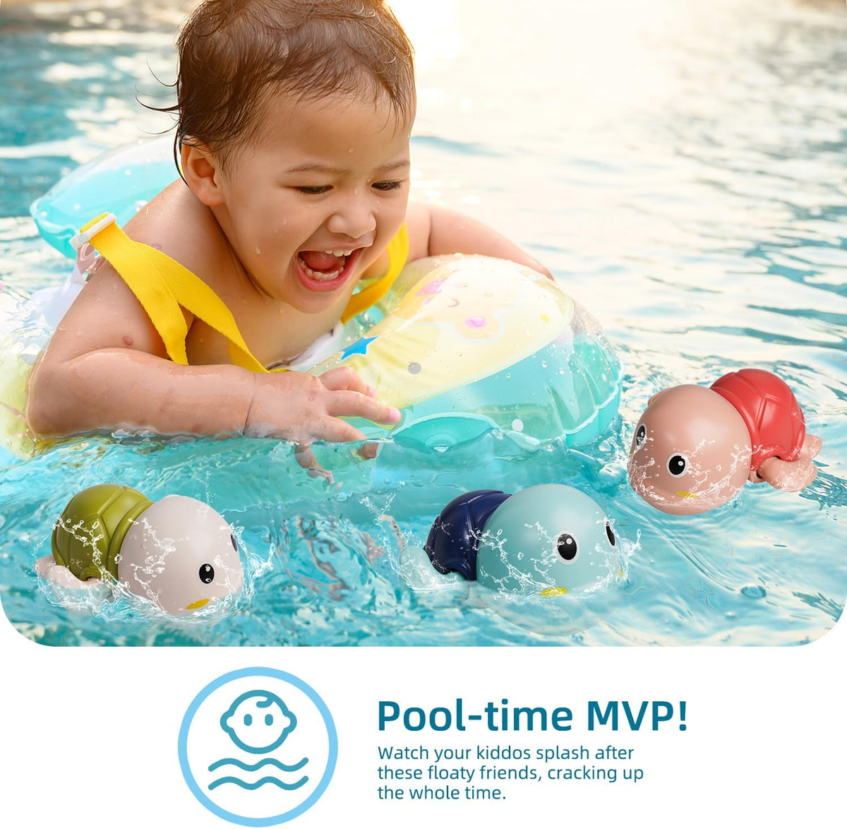 LiKee Bath Toys 3 Pack with 3 Colors | Cute Swimming Turtles Wind Up Toys for Baby Toddlers 1+ Years Old | Floating Bath & Pool Toys for Kids Age 1-3-5 | Baby Shower & Birthday Gift (Boys Girls)