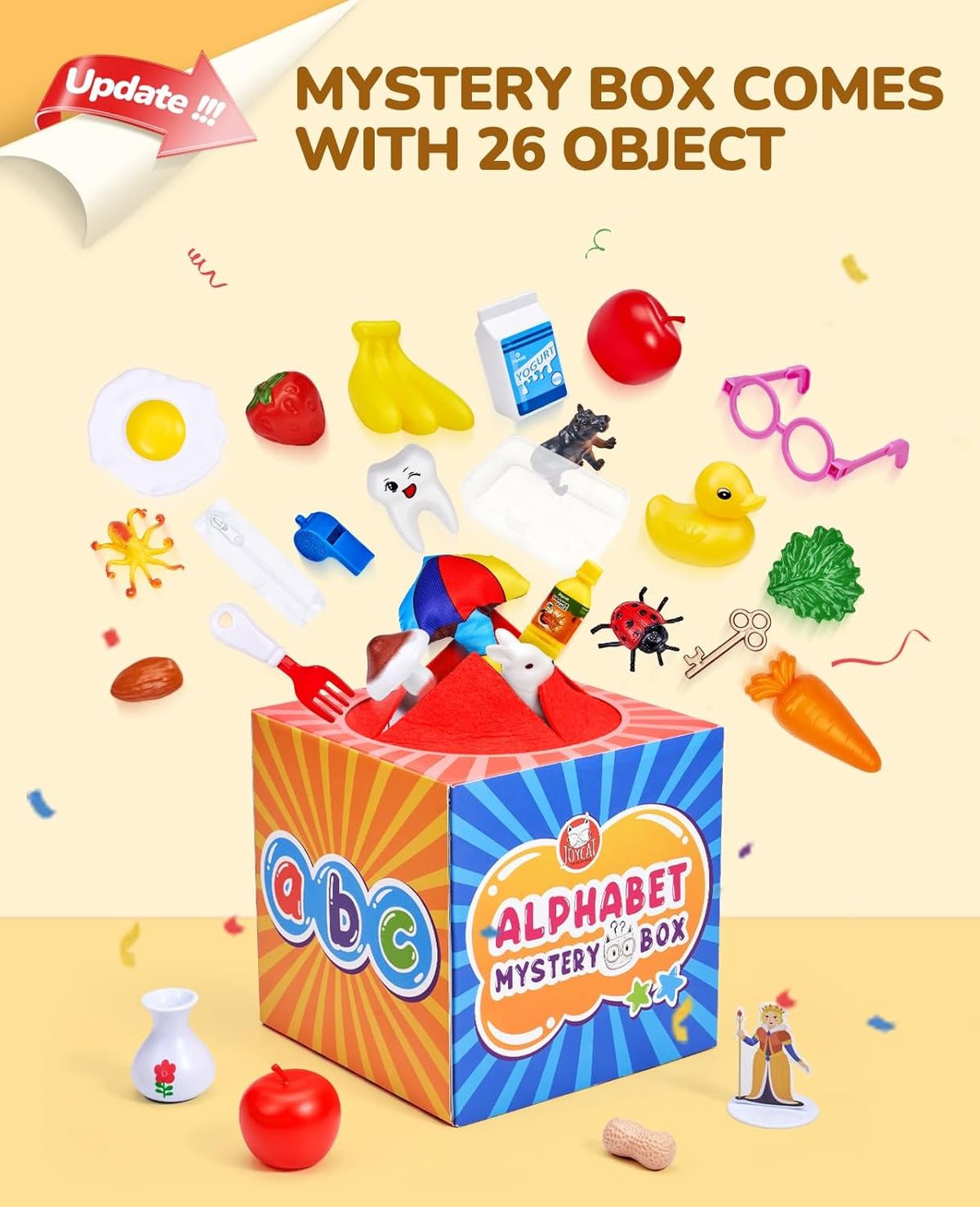 joycat mystery alphabet box for kids, 26 pcs letters sorting matching game activities