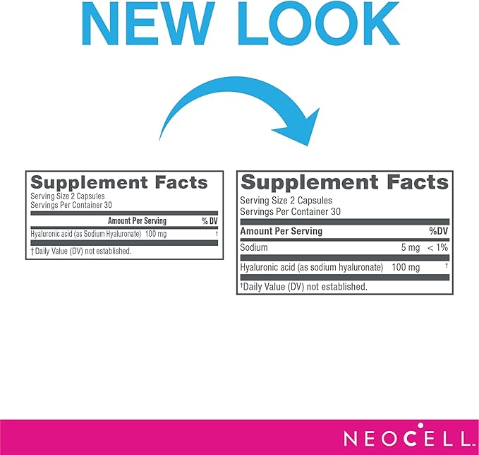 NeoCell Hyaluronic Acid Capsules, Essential Lubricant, Supports Tissue Hydration, Gluten Free, 60 Count, 1 Bottle