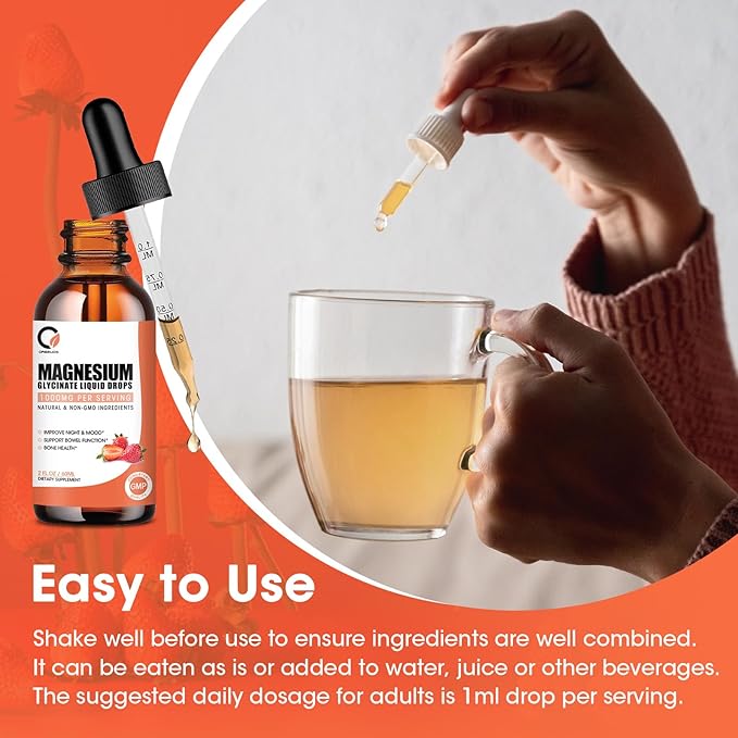 Magnesium Glycinate Liquid Drops,1000 mg Liquid Magnesium Supplement with Bromelain, Vitamin B6 C D, High Absorption Magnesium Complex for Night, Muscle & Energy Support, 2 Fl Oz (Pack of 2)