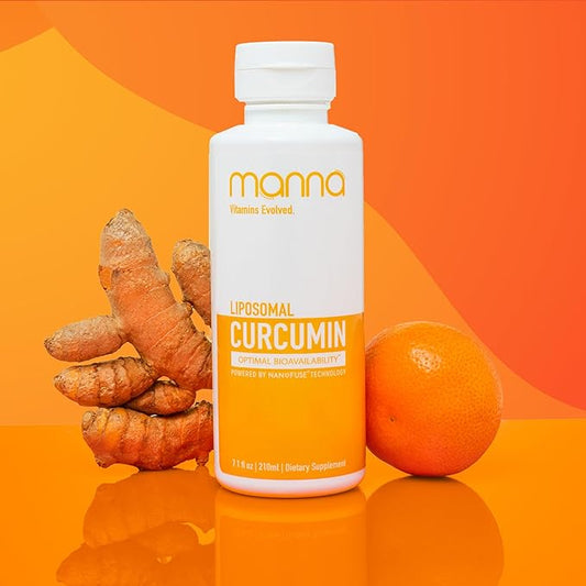 Manna Vitamins Evolved Liposomal Liquid Curcumin for Advanced Absorption Best Turmeric Supplement for Daily Joint & Immune Health Support - Vegan, Non-GMO, 95% Curcuminoids