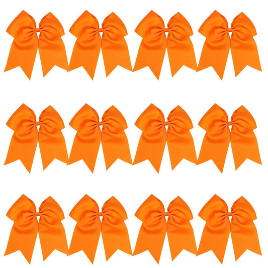 8 Inch Cheerleader Bows Ponytail Holder Cheerleading Bows Hair Tie(Orange)