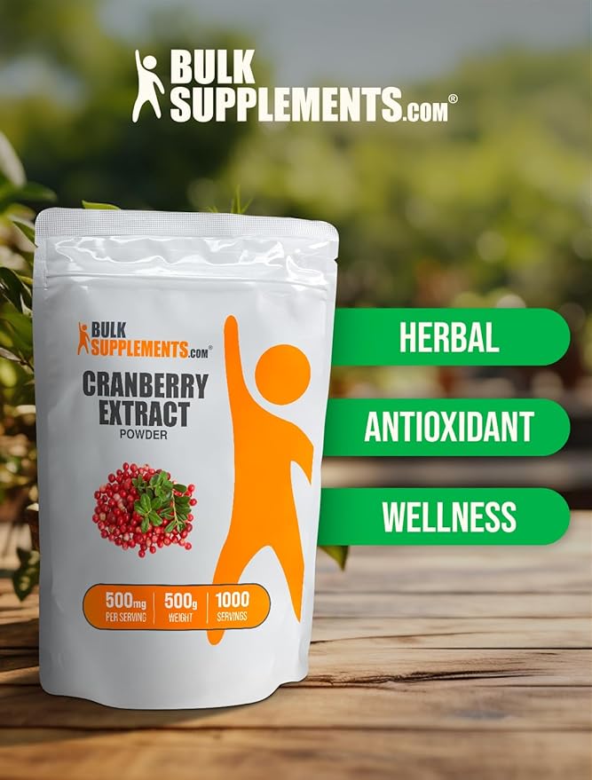 BulkSupplements.com Cranberry Extract Powder - Cranberry Supplements for Women & Men, Cranberry Extract 500mg - Vegan & Gluten Free, 500mg per Serving, 500g (1.1 lbs) (Pack of 1)