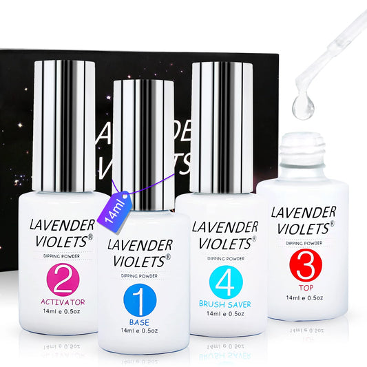 Lavender Violets Dip Powder Liquid Set, Dipping Powder Base Top Coat, Activator, Brush Saver J705B