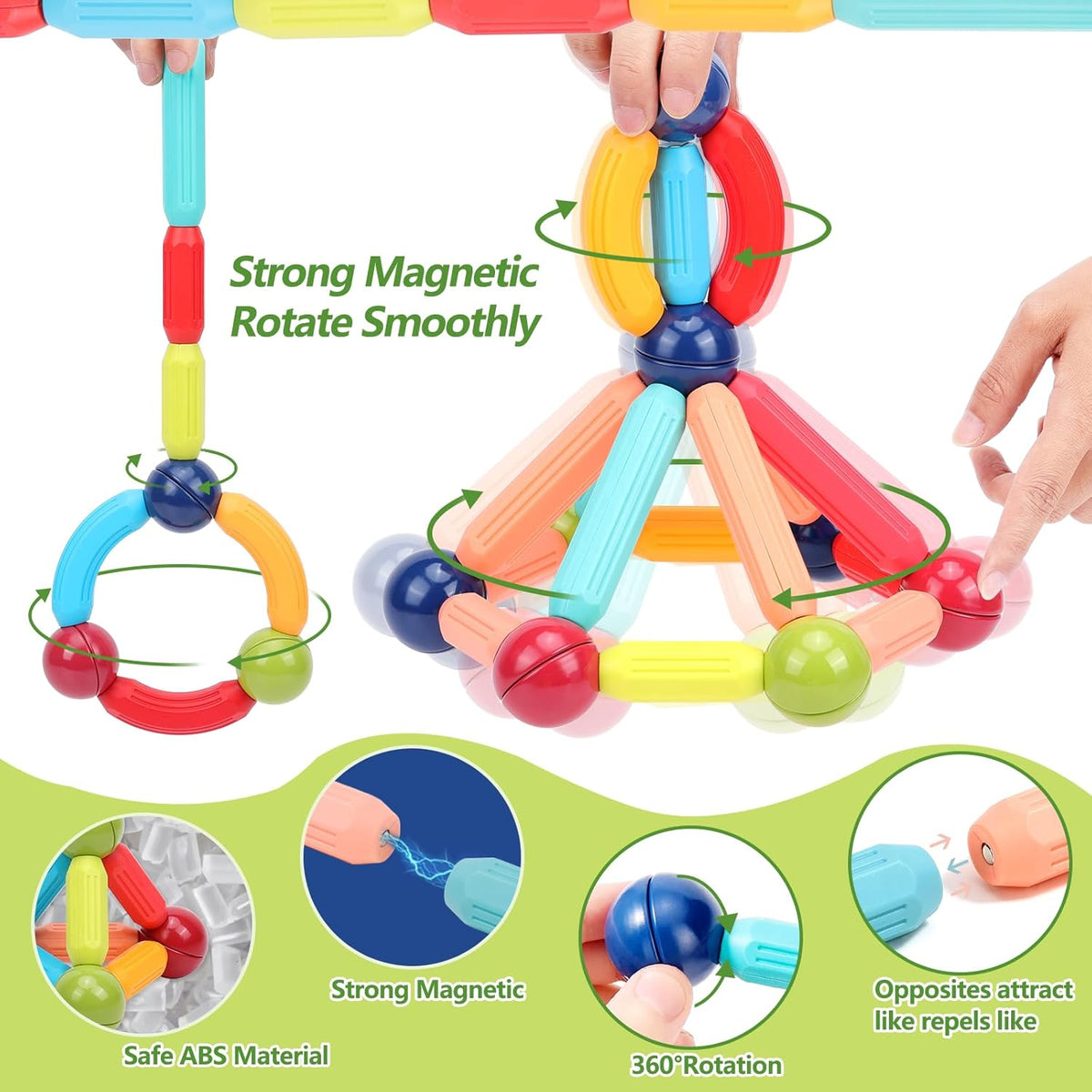 Couomoxa Magnetic Building Blocks for Toddlers: 42-Piece Set for Early STEM Learning with Large Pieces