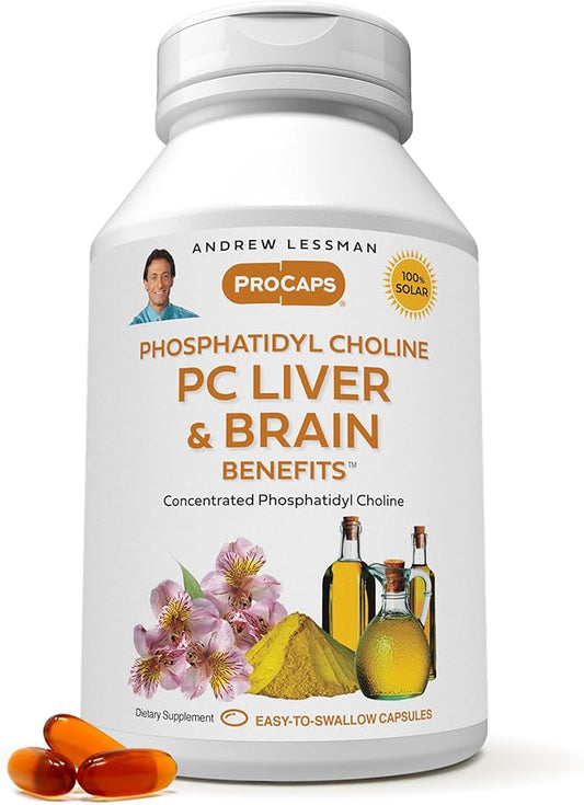 ANDREW LESSMAN PC Liver and Brain Benefits 60 Softgels - Phosphatidyl Choline, Most Important Building Block for Healthy Liver and Brain Structure, Function. No Additives. Easy to Swallow Softgels