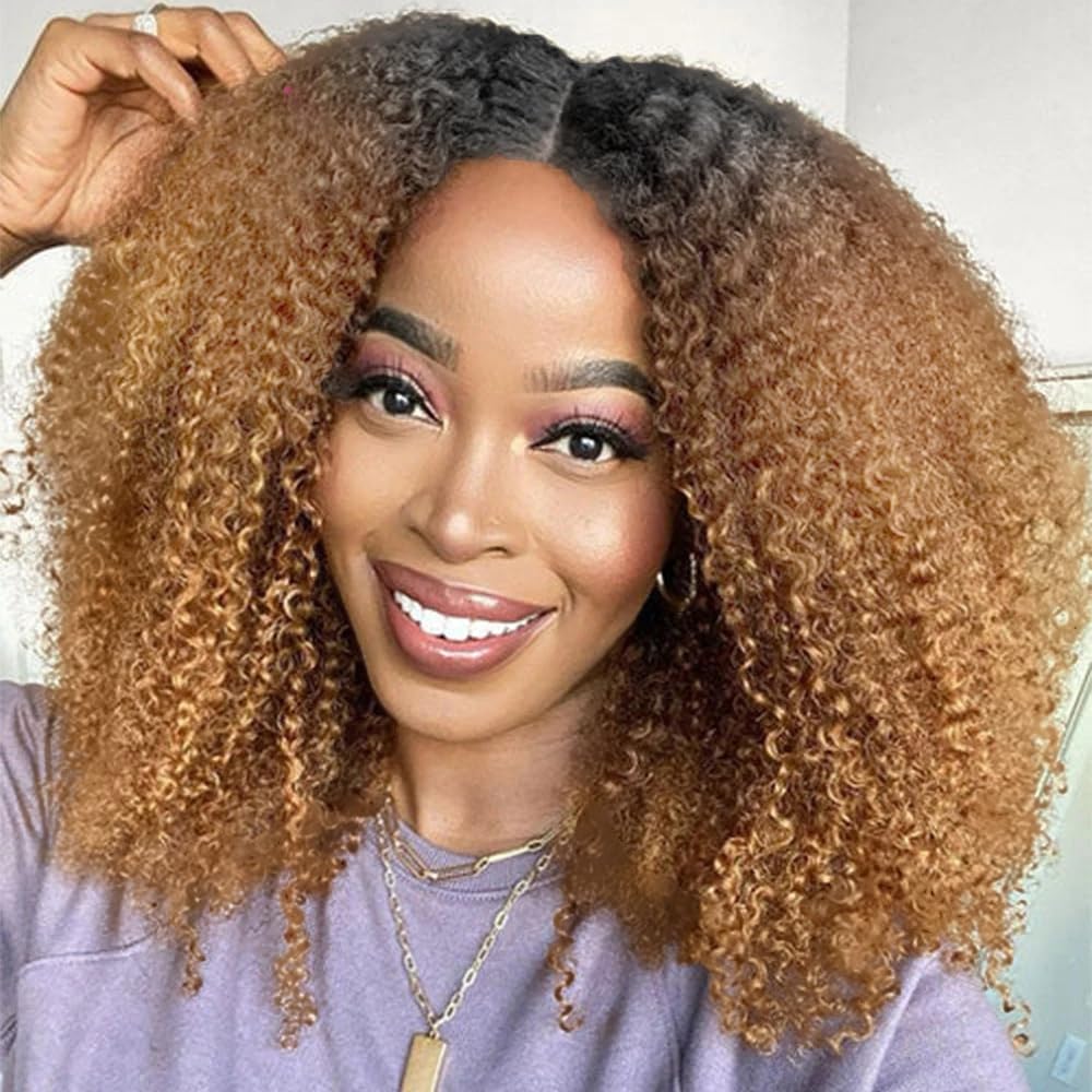 Mongolian Ombre Afro Kinky Curly Bundles Human Hair 8 10 12 Inch 1B/30 Black Brown 4B 4C Afro Kinkys Human Hair Bundle Curly Wea