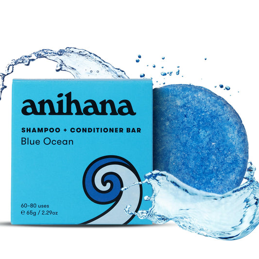 Anihana 2-In-1 Shampoo And Conditioner Bar For All Regular Hair Types Paraben Free Cruelty Free Refreshing Blue Ocean Scent 2.29