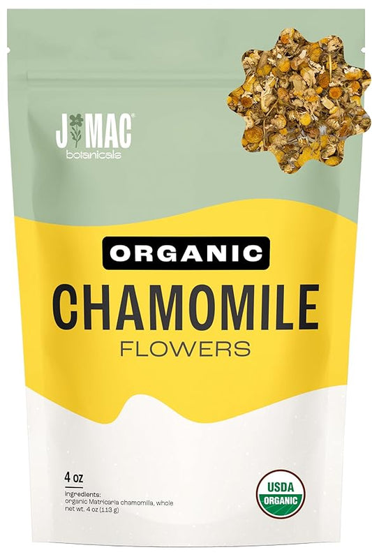 J MAC BOTANICALS, Organic Chamomile Flowers, Whole Dried Chamomile Flower, Loose Leaf Tea