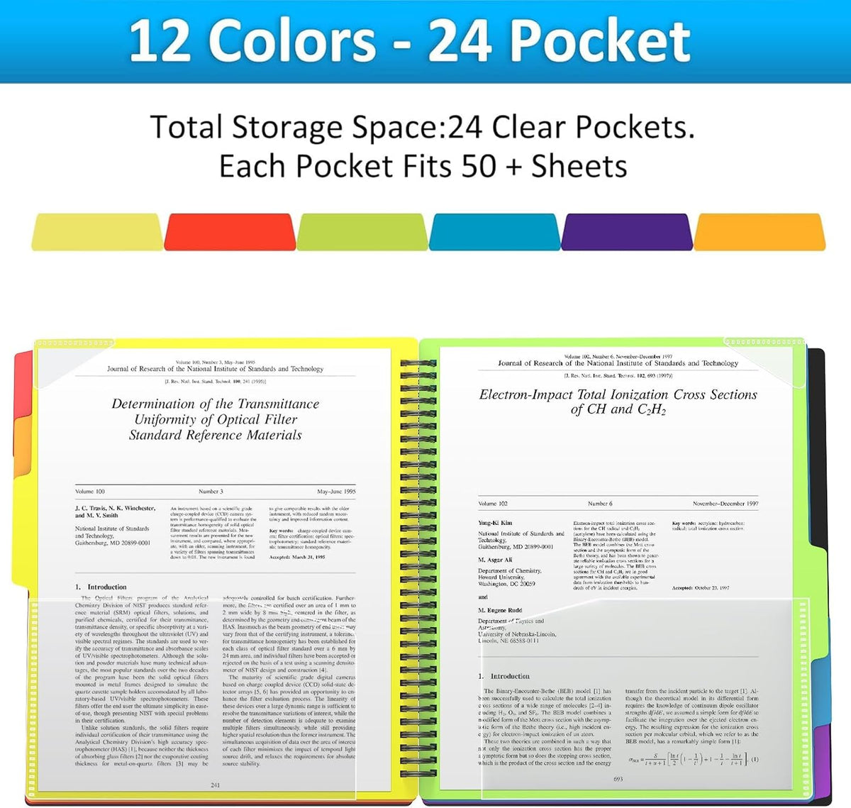 HABGP 12 Pocket Plastic folders with Pockets, 6 Colors Multi Pocket Folder Binder with Dividers, Office Organizer Folder Letter Size School Supplies
