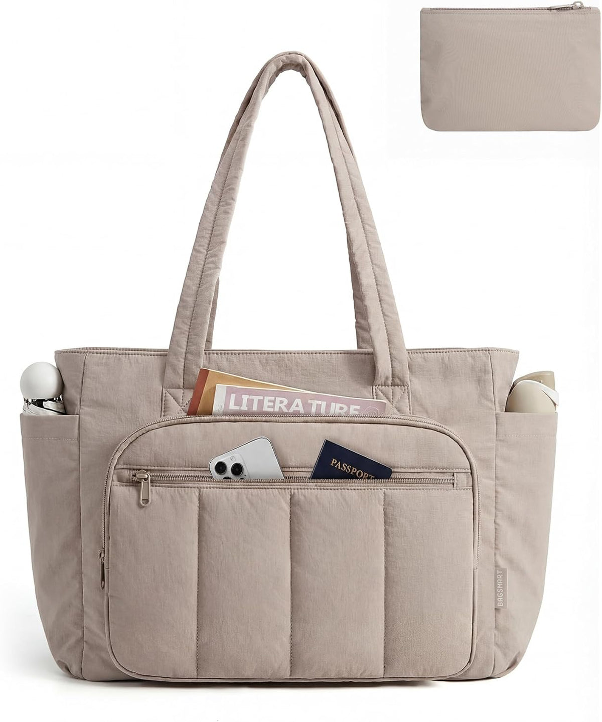 BAGSMART Tote Bag for Women, 2 Set Work Tote Bag with Zipper | 20L Capacity, 15.6'' Laptop Quilted Nurse Handbags for Work Travel College
