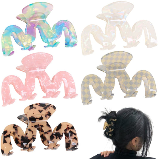Jayongnee Multicolored Women'S Hair Claw Clips - 5Pcs Large Claws For Thick And Thin Hair