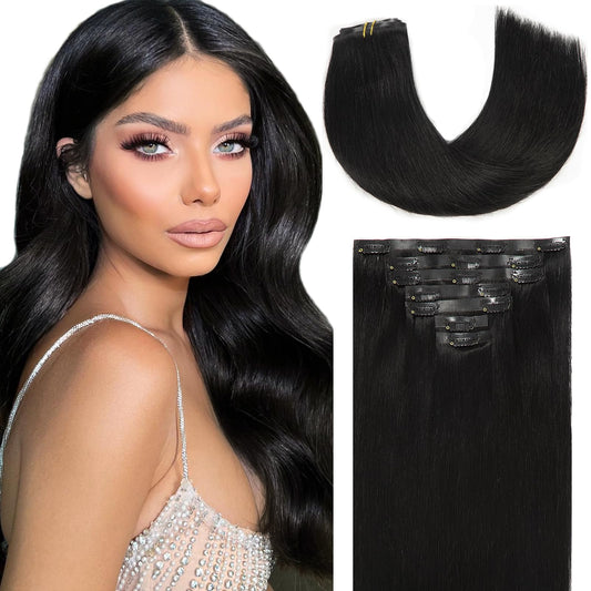 Loxxy Ultra Seamless Hair Extensions Clip In Remy Human Hair Double Pu Weft 14Inch #1 Off Black Real Human Hair Clip On Hair Ext